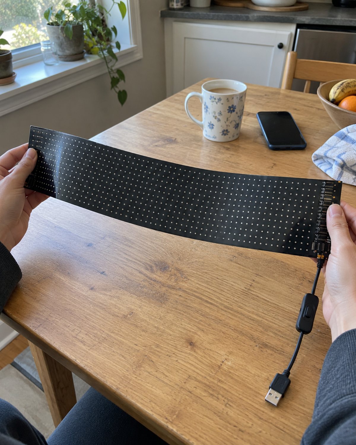Bending the flexible LED panel by hand