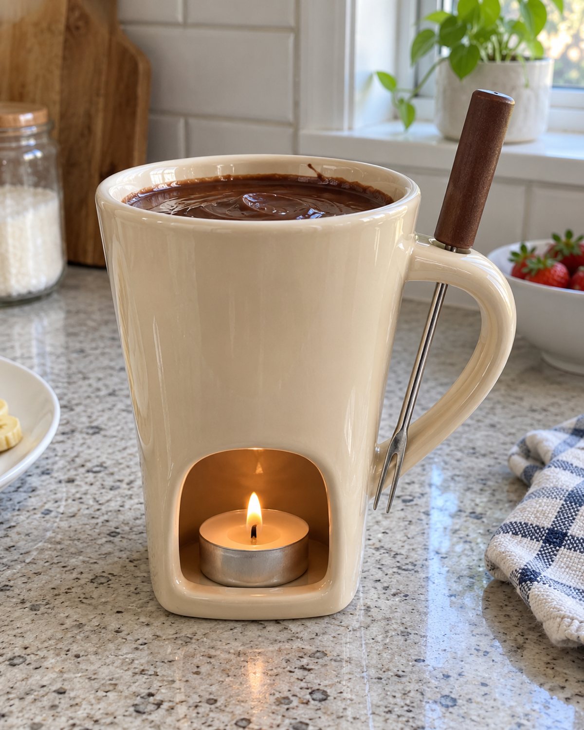 Tealight in the base and fork in the handle