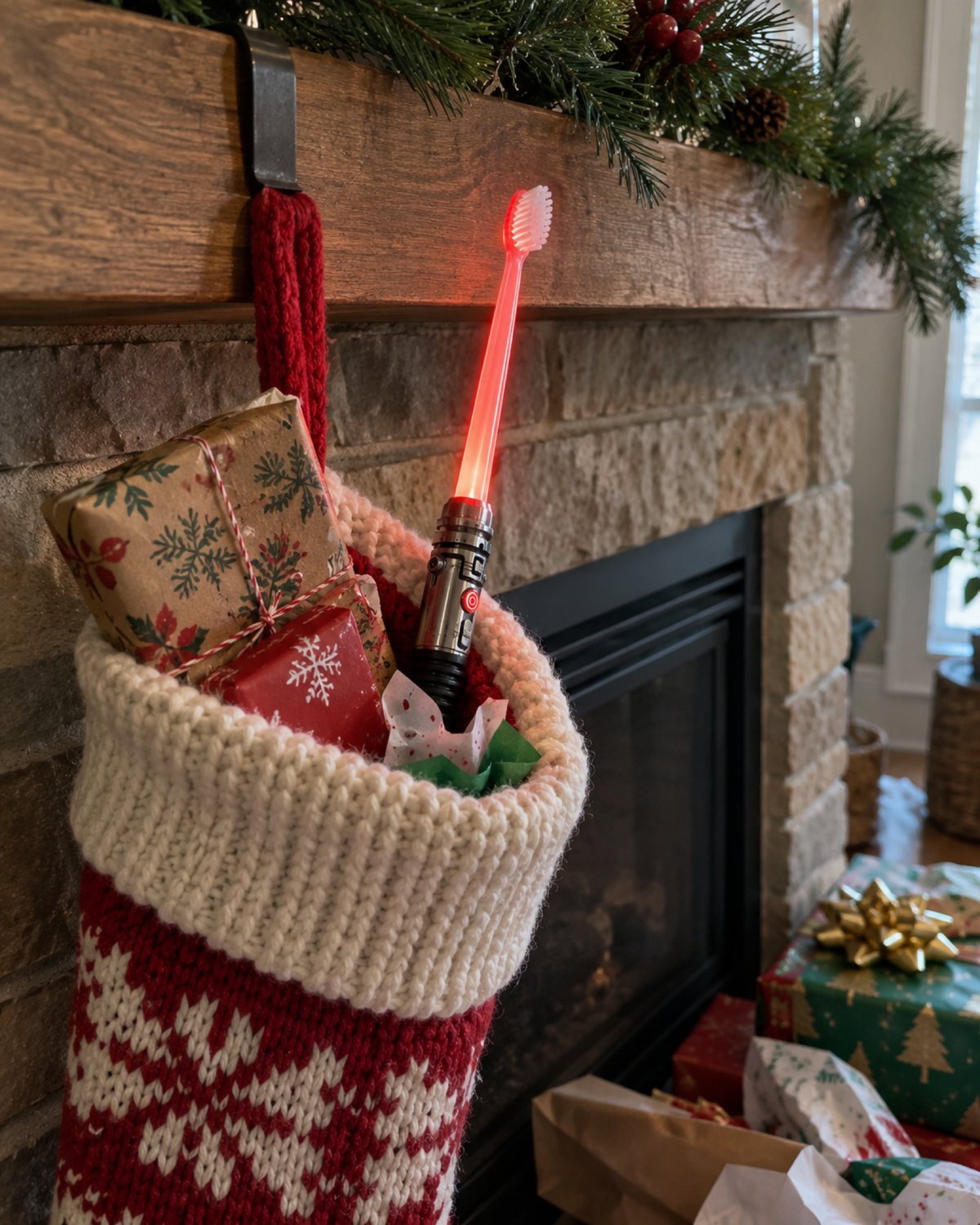 Toothbrush in a Christmas stocking